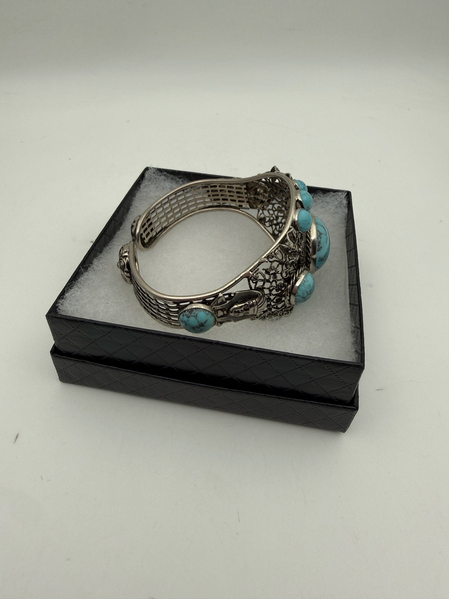Vintage Turquoise Color Stone Silver Stone Cuff Bracelet