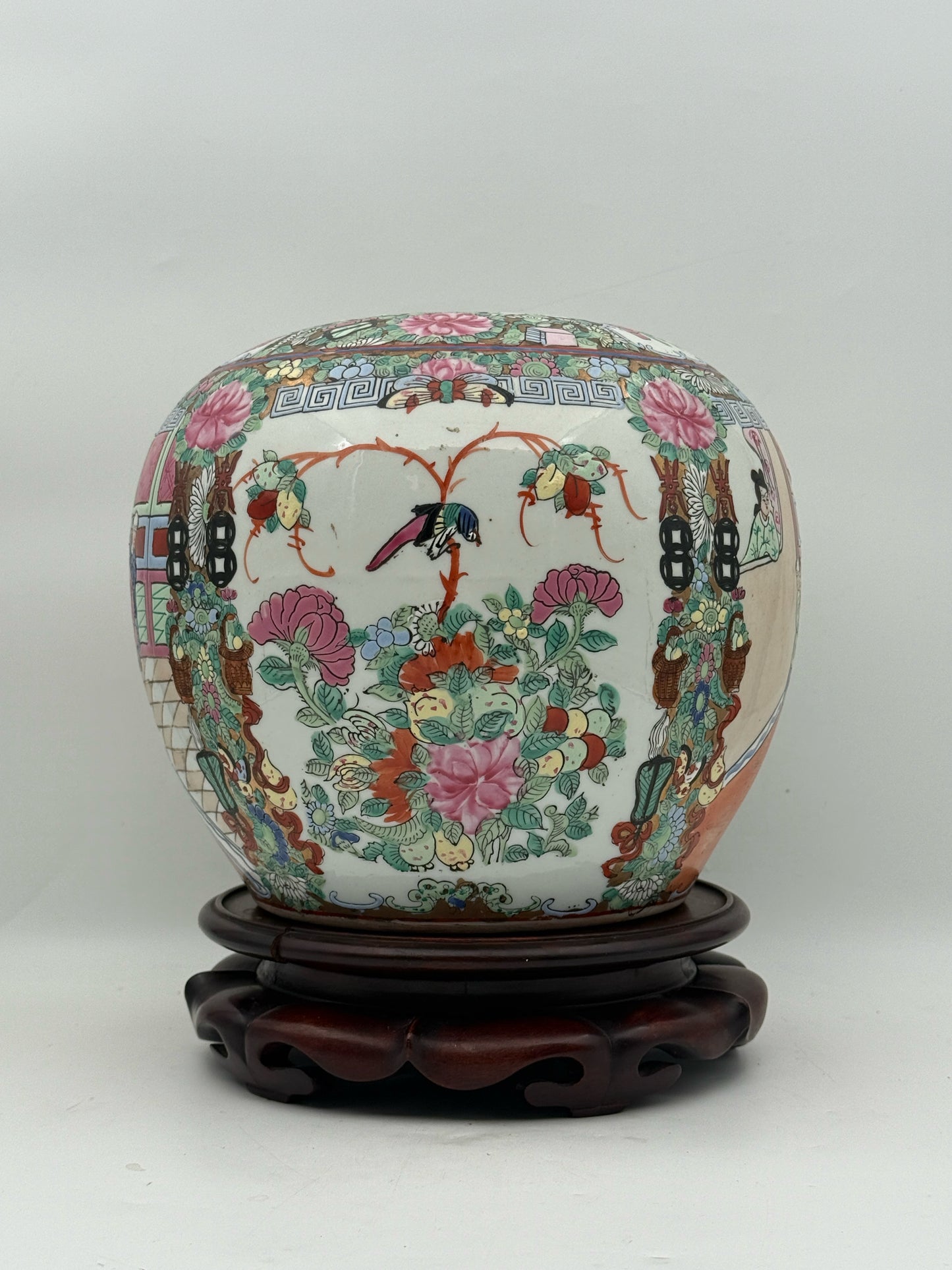 Vintage Chinese Famille Rose Vase With Stand