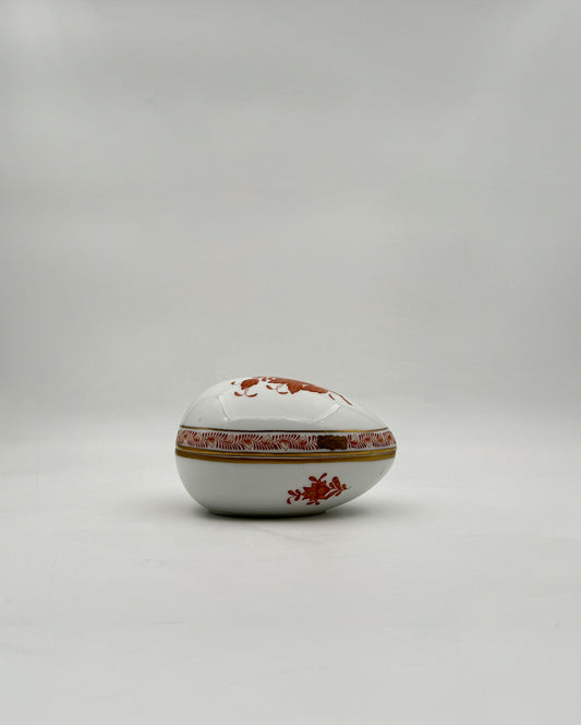 Herend Chinese Bouquet Rust Egg Box Hand Painted Porcelain Gold