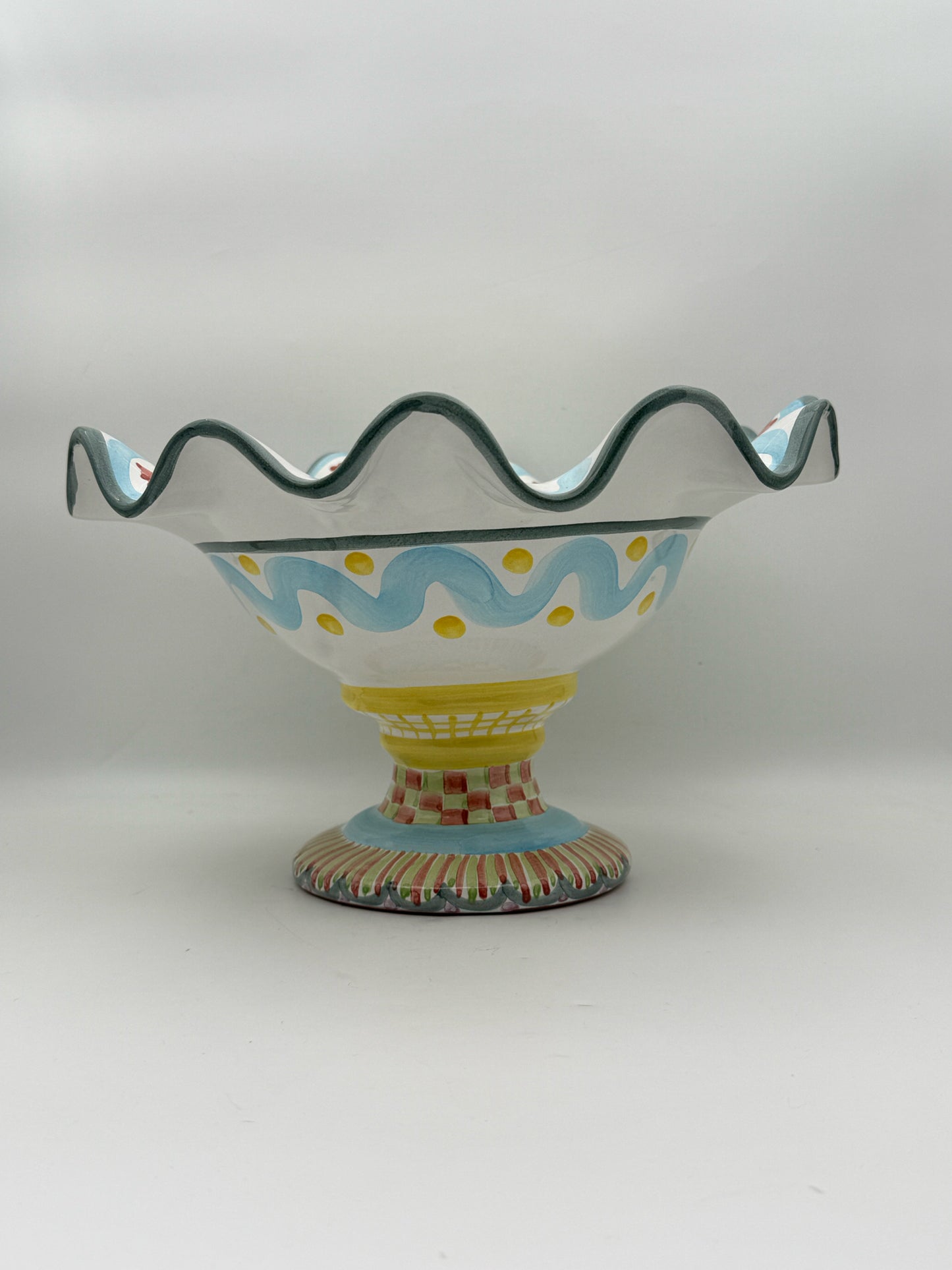 Mackenzie Childs Handpainted Pedestal Bowl