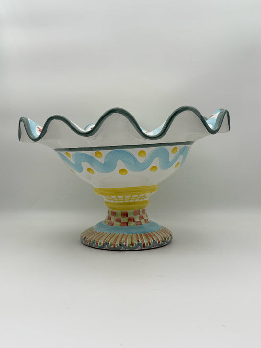 Mackenzie Childs Handpainted Pedestal Bowl