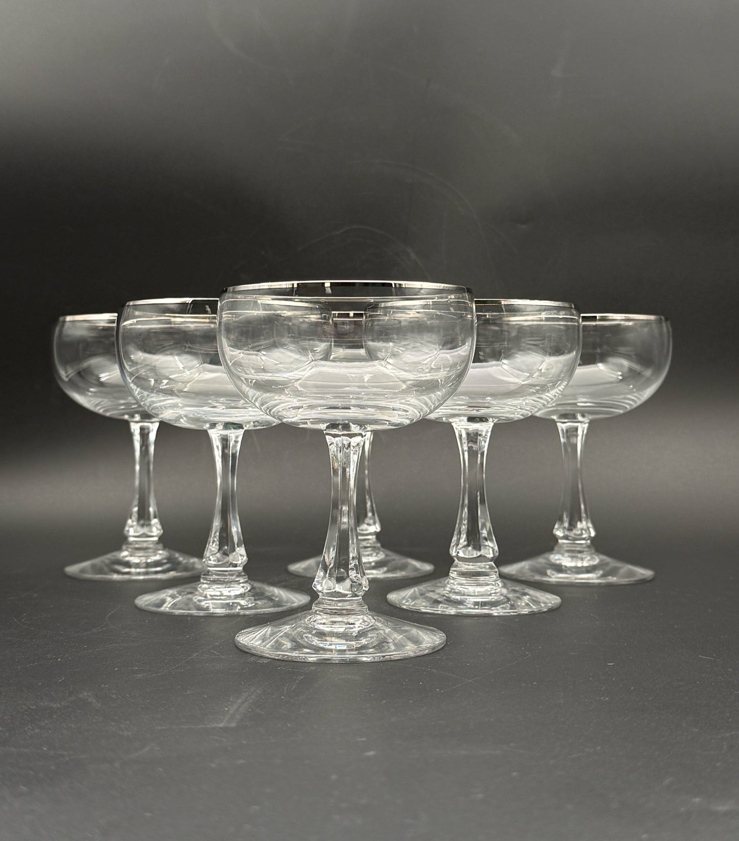 Fostoria Champagne Coups With Silver Rim- Set Of 6