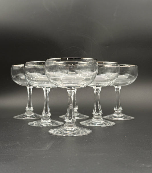 Fostoria Champagne Coups With Silver Rim- Set Of 6
