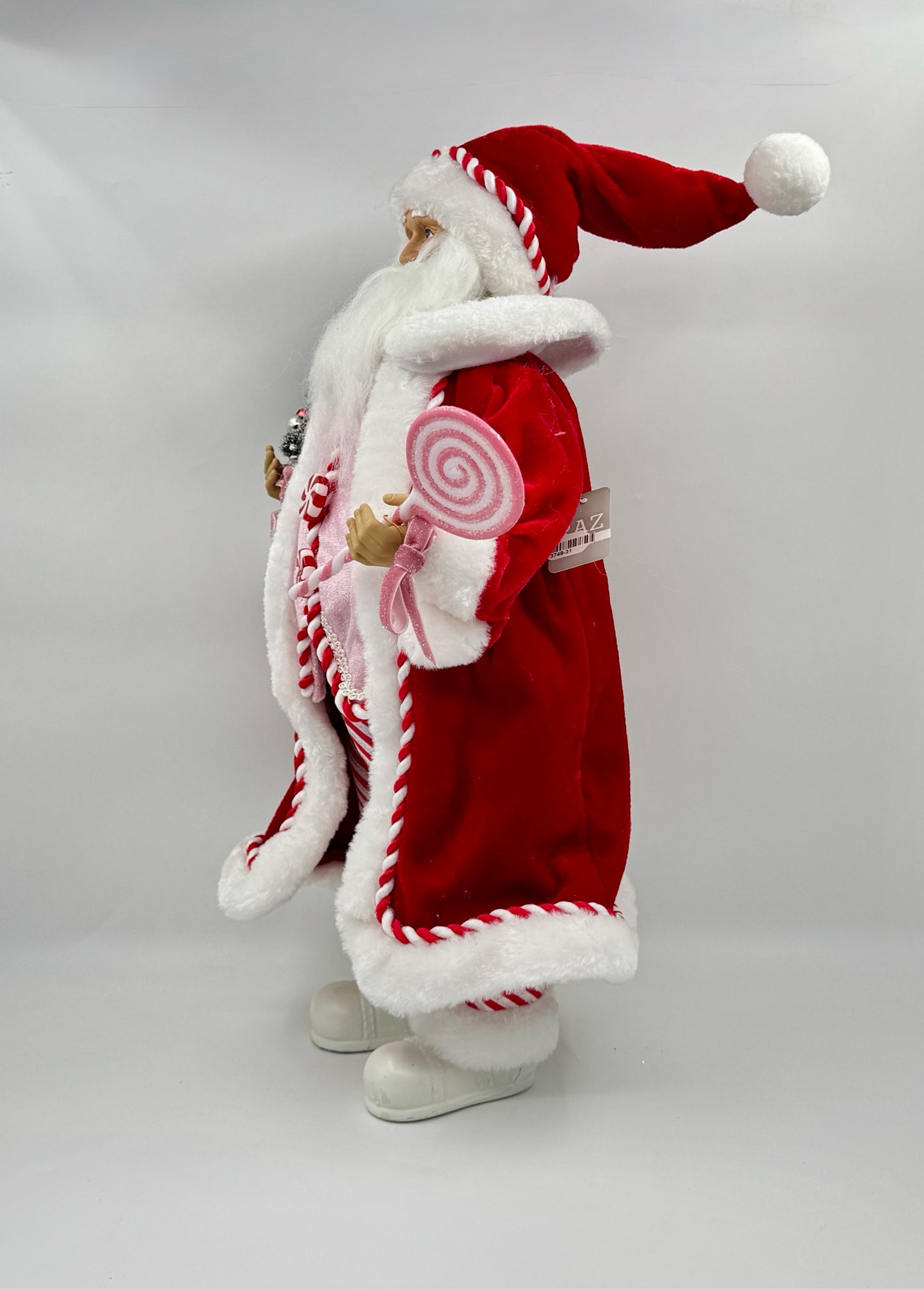 18" Peppermint Swirl Santa – Raz Imports Figurine