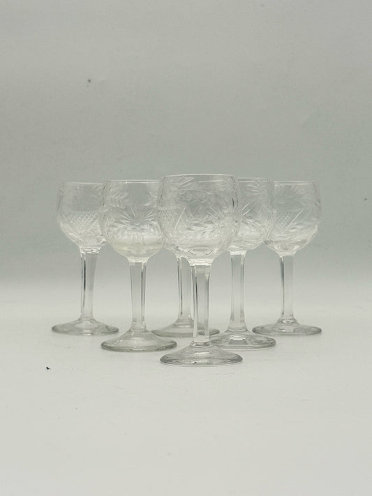 Vintage Mini Cordials With Cut Fan Design- Set Of 6
