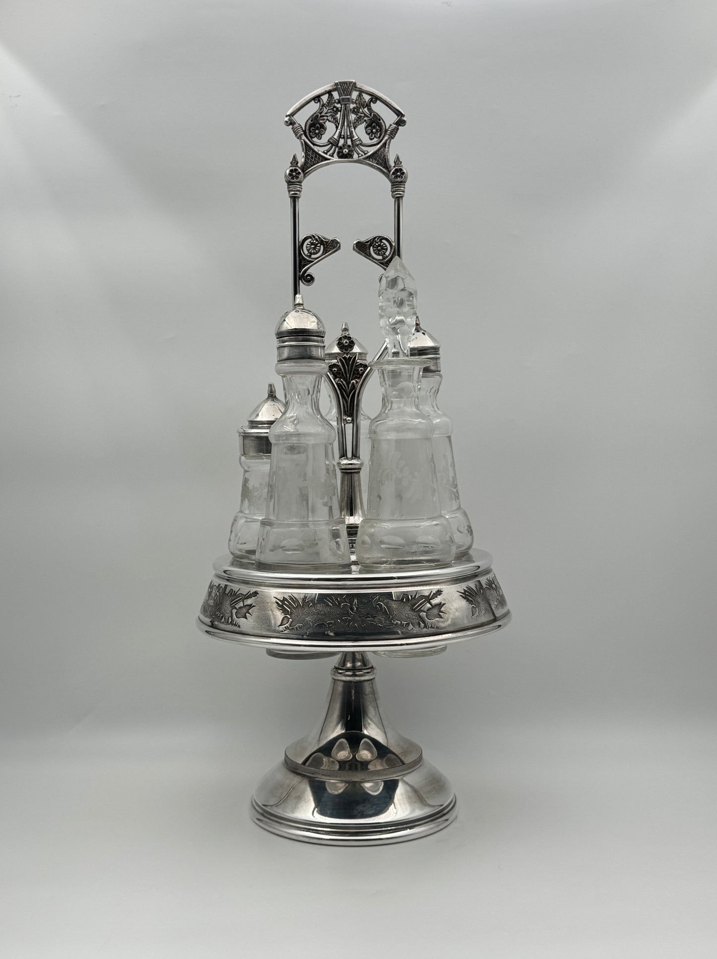 Derby Silver Co. Quadruple Plate Condiment Caddy with Five Bottles