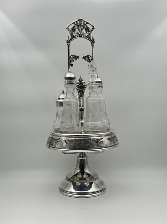 Derby Silver Co. Quadruple Plate Condiment Caddy with Five Bottles