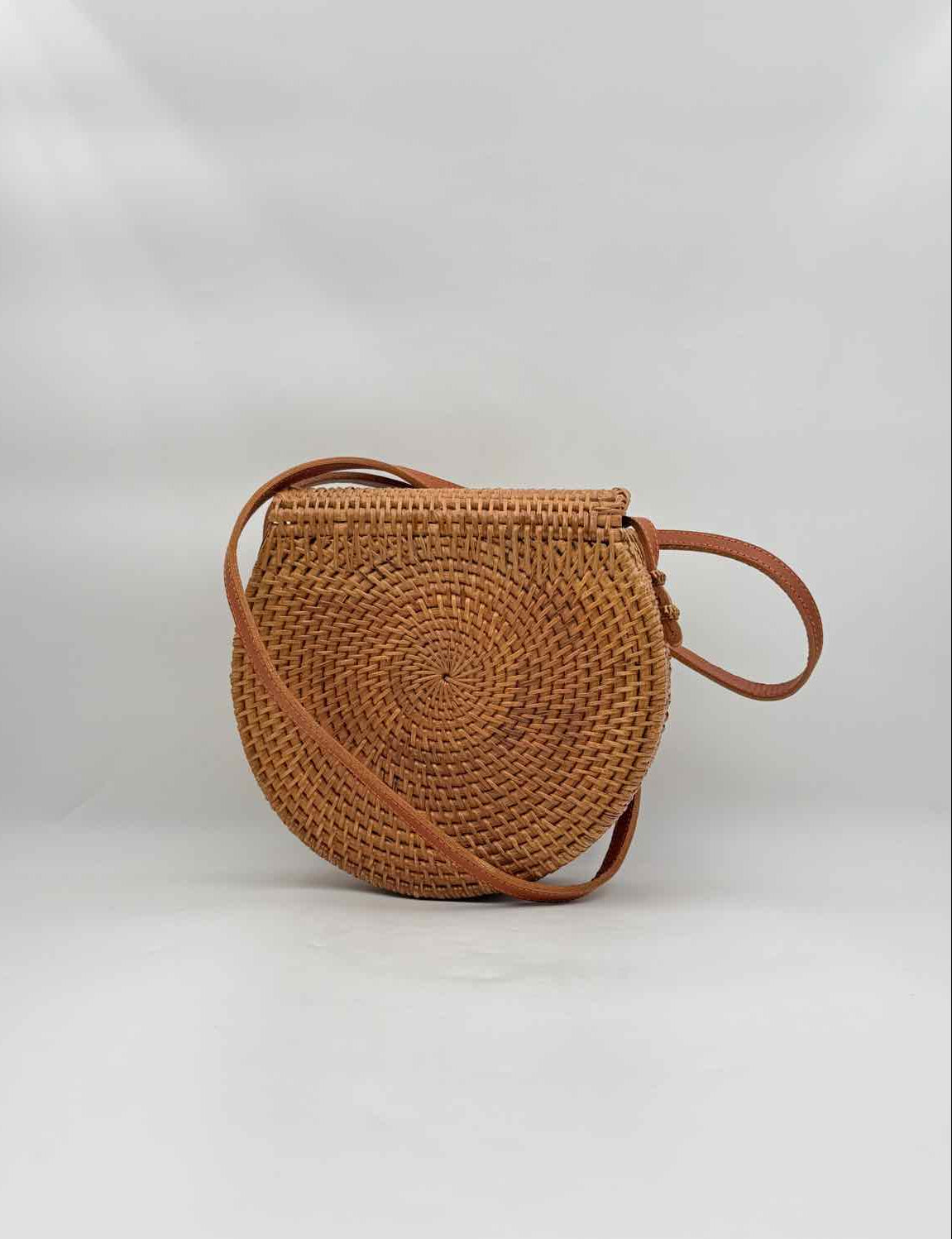 Bali Ata Rattan Crossbody Bag Handwoven Half Moon Wicker Purse Natural