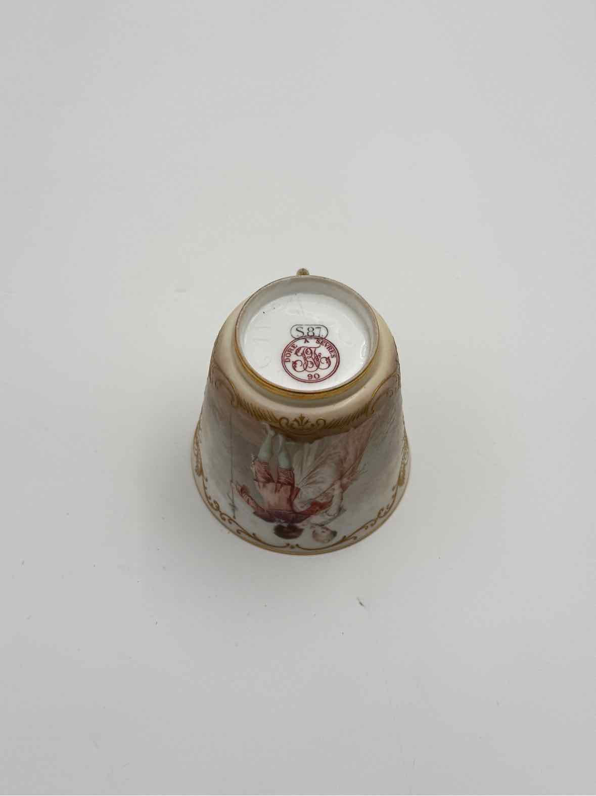 Antique 1900 Sevres Lovers Series Set Of Five Handpainted Teacups And Saucers