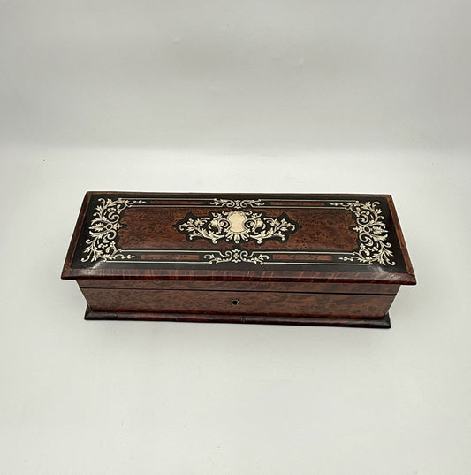 Late 19th‑Century Marquetry Inlaid Wooden Box – Elegant Antique Décor