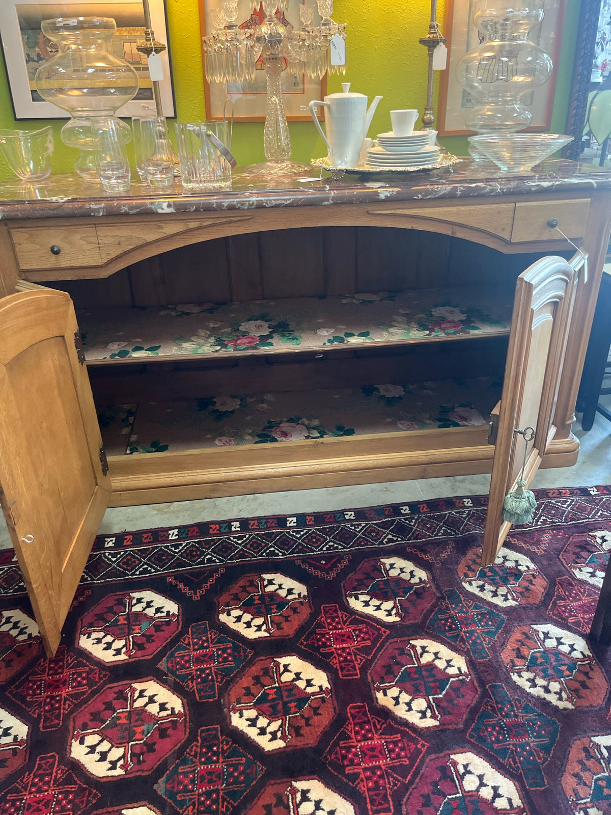 White Oak Side Board with Marble Top- In Store Pick Up