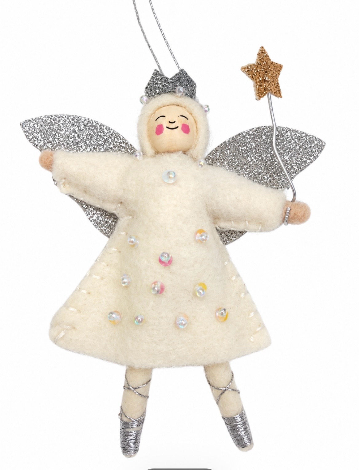 Pixie Ornament, Dressed As Angel With Wand