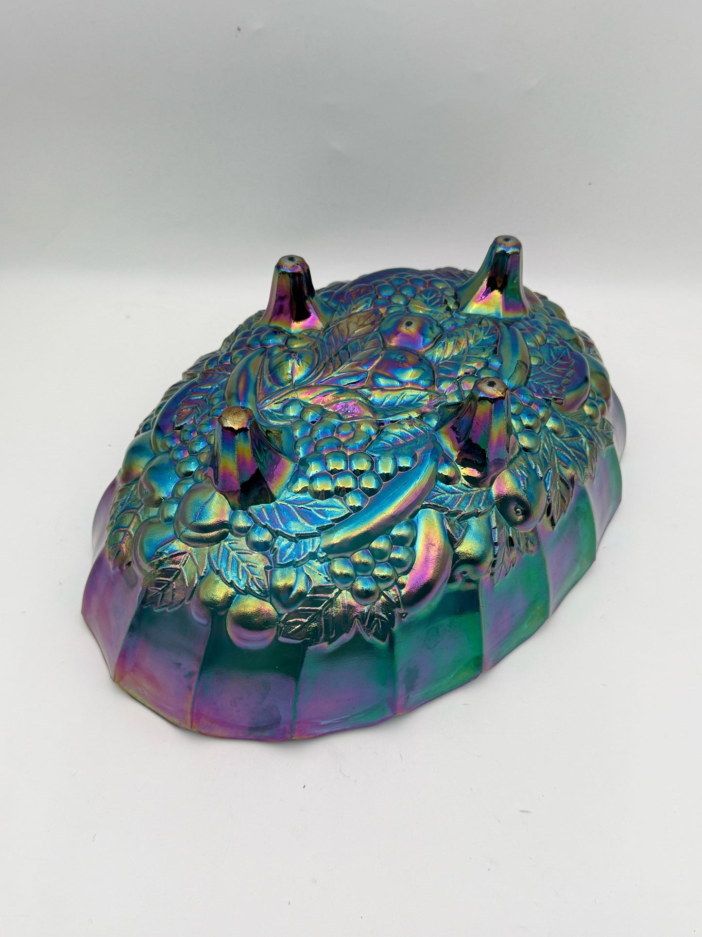 Vintage Carnival Glass Bowl With Fruit Detailing