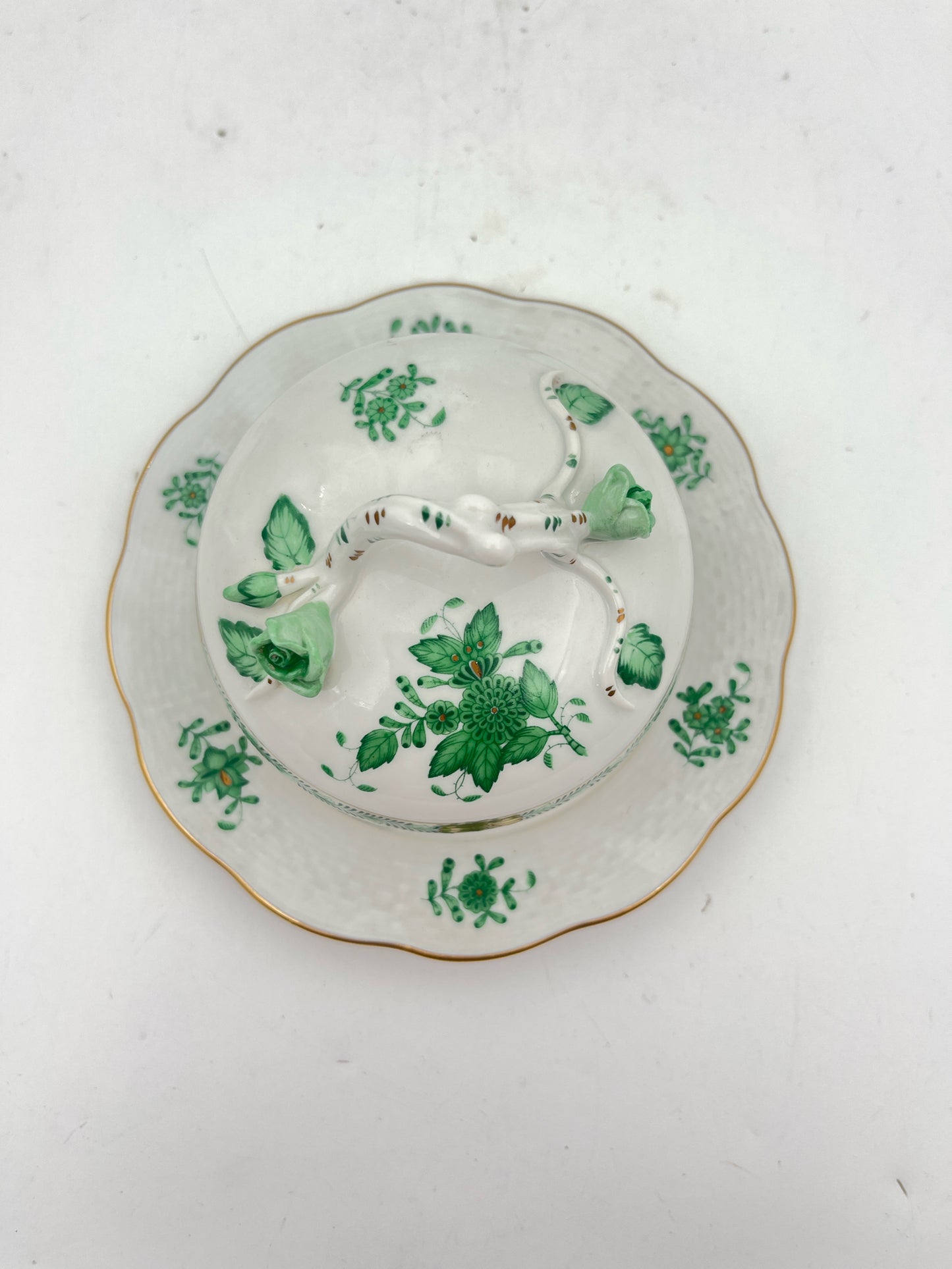 Herend Butter Dish Chinese Bouquet Green