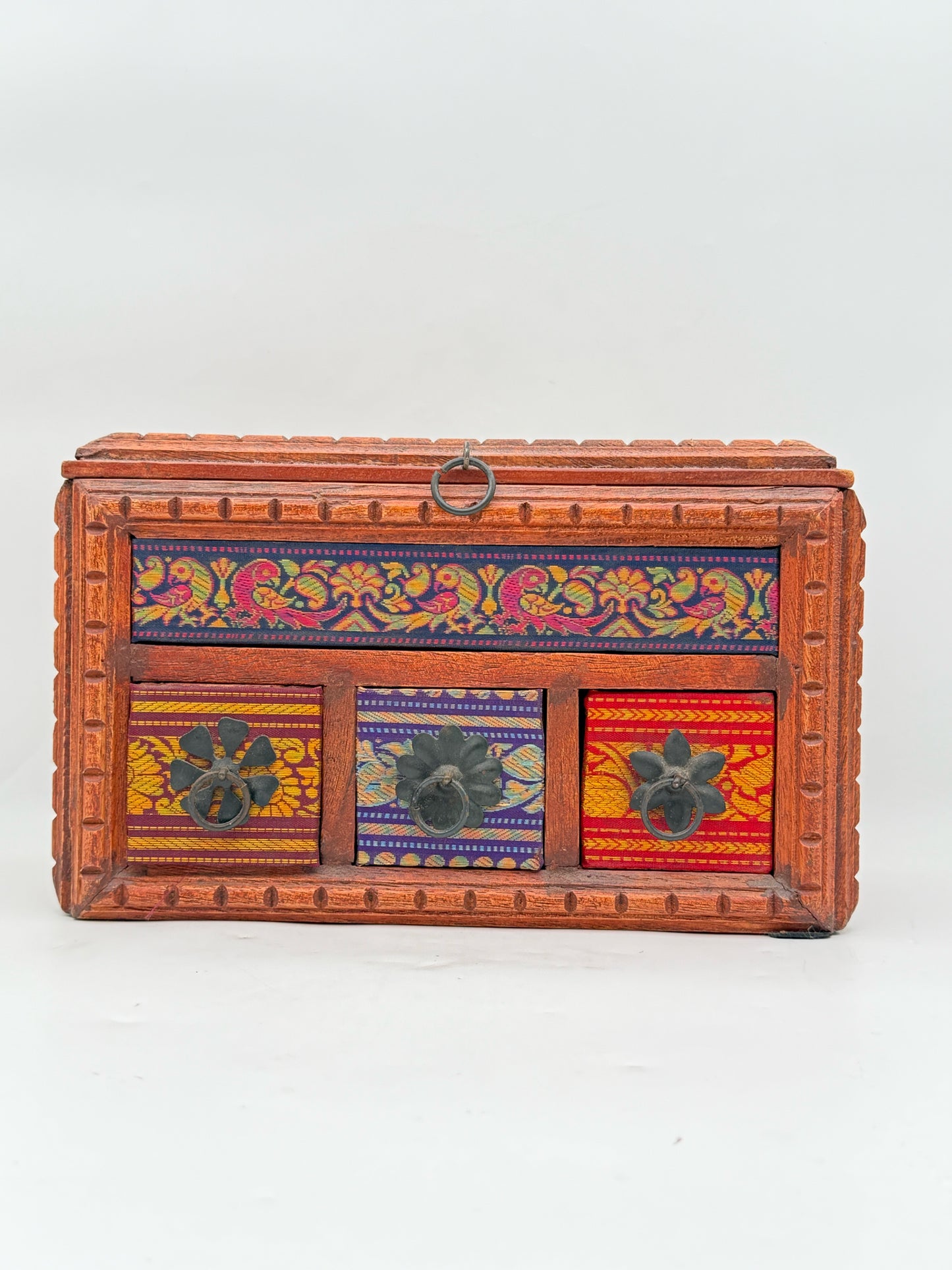 Boho Carved Wood Storage Chest