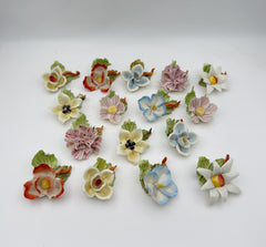 Vintage Capidimonte Handpainted Flower Placecard Holders- Set Of 16