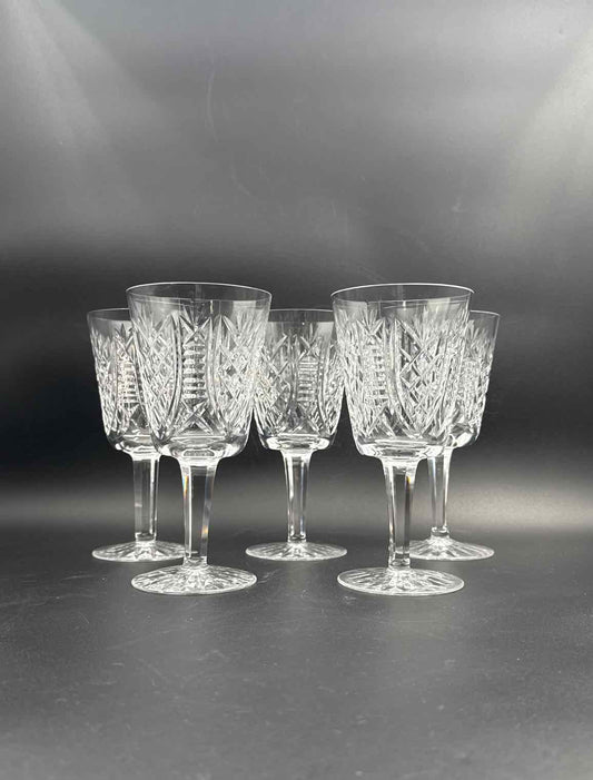 Waterford Clare Crystal Water Goblets Set of 5 Cut Crystal Stemware