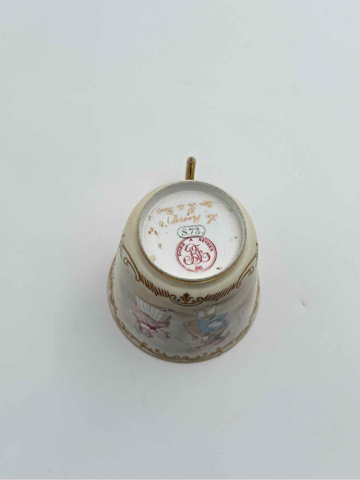 Antique 1900 Sevres Lovers Series Set Of Five Handpainted Teacups And Saucers