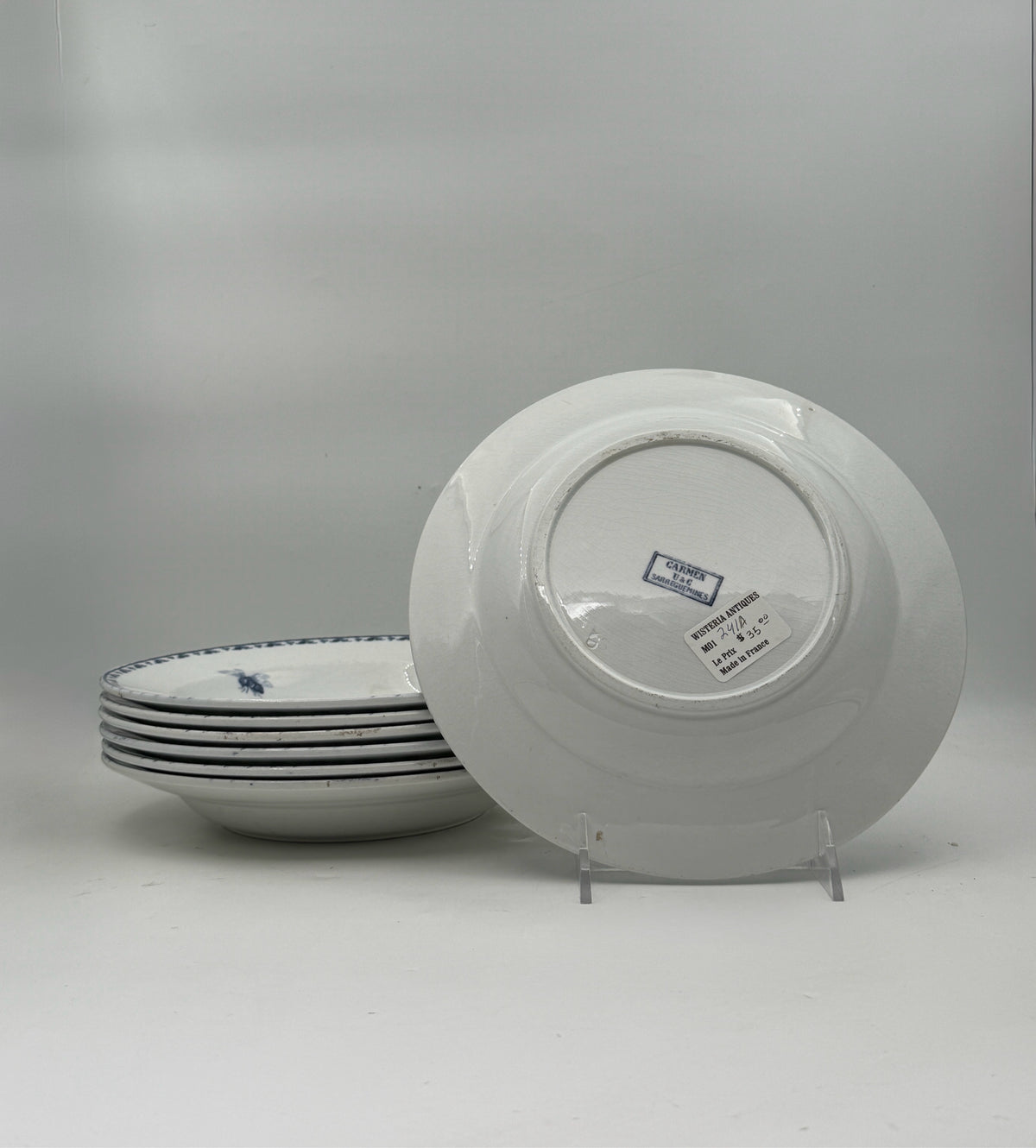 Sarreguemines Carmen Blue And White Bowls- Set Of 7