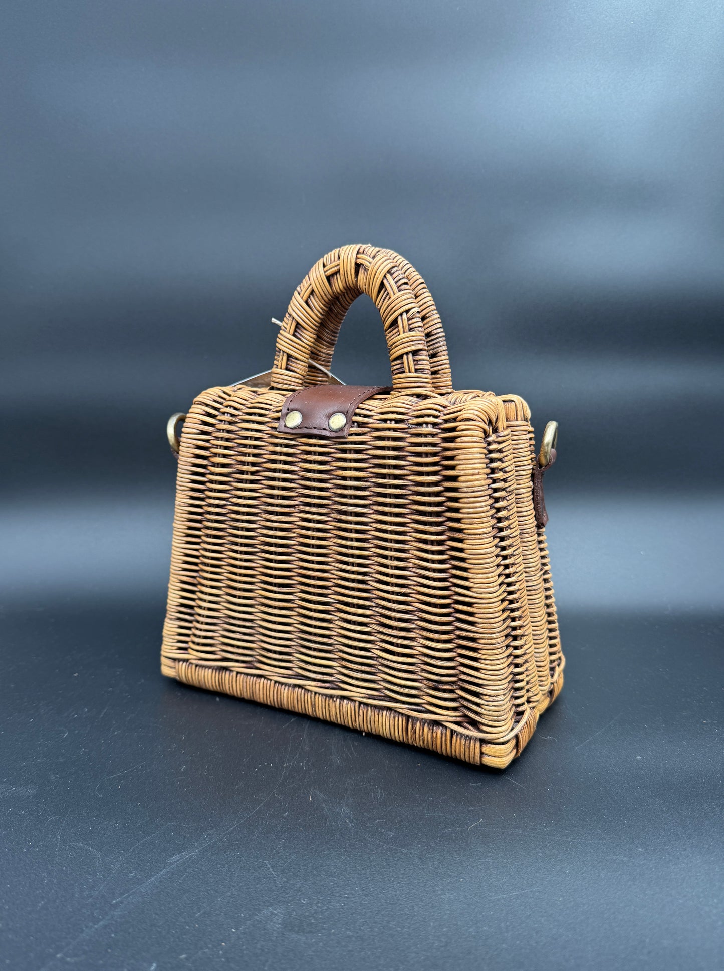 Petite Balinese Rattan Purse Handbag with Detachable Leather Strap