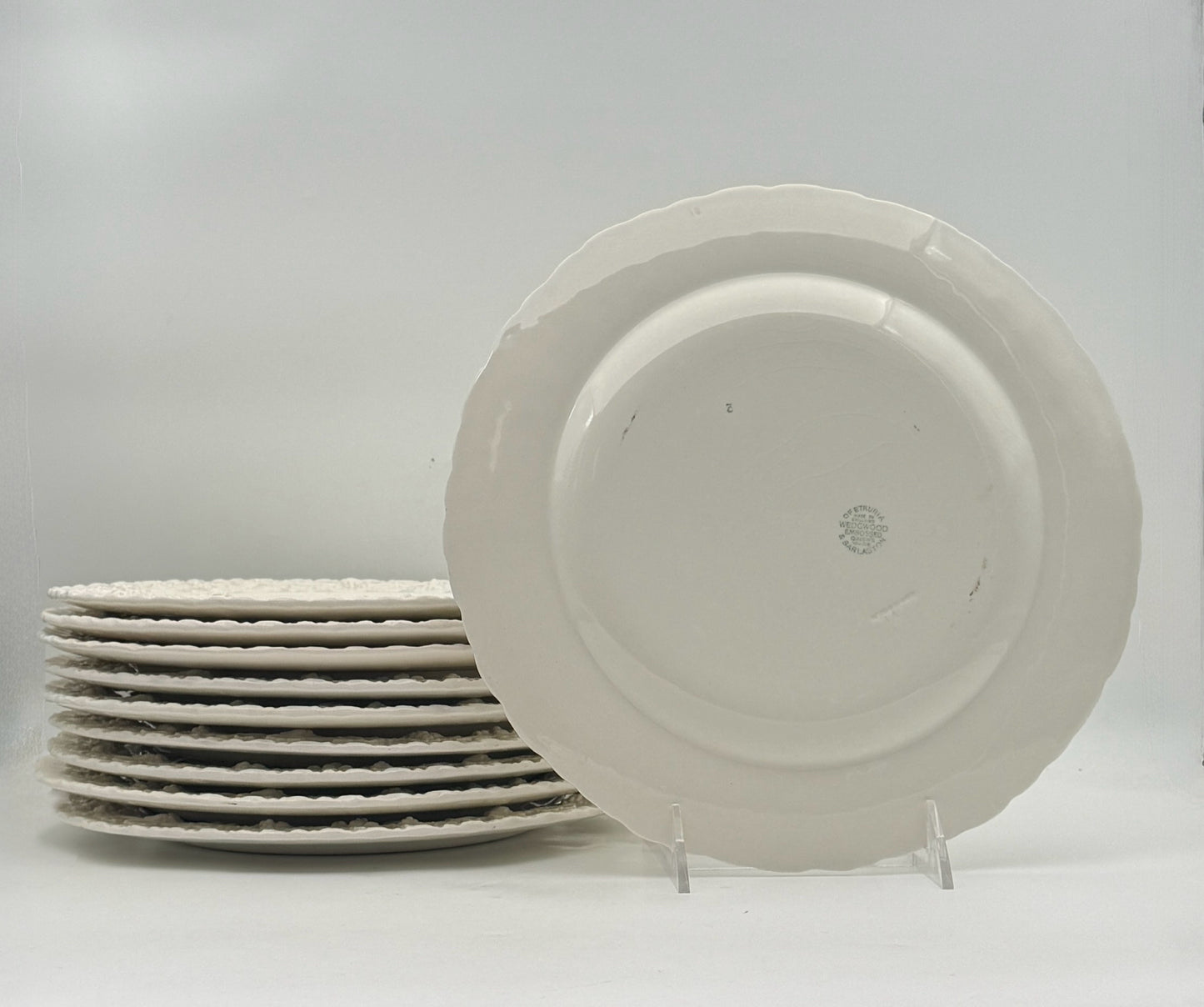 Wedgwood Queensware Cream On Cream Dinner Plates With Shell Edge- Set Of 10