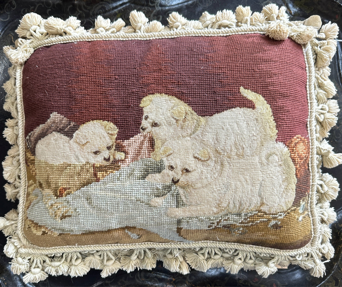 HKH California Wool Needlepoint Puppy Pillow