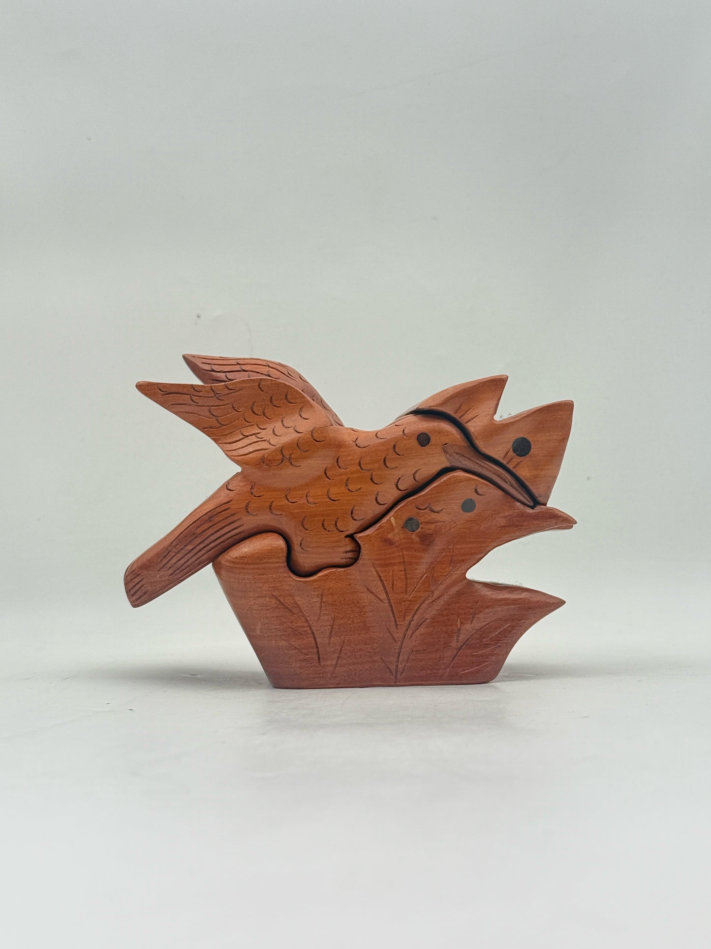 Handcarved Wood Hummingbird Puzzle Figurine