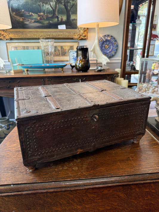 Antique 19th Century Wood Box With Carved Details