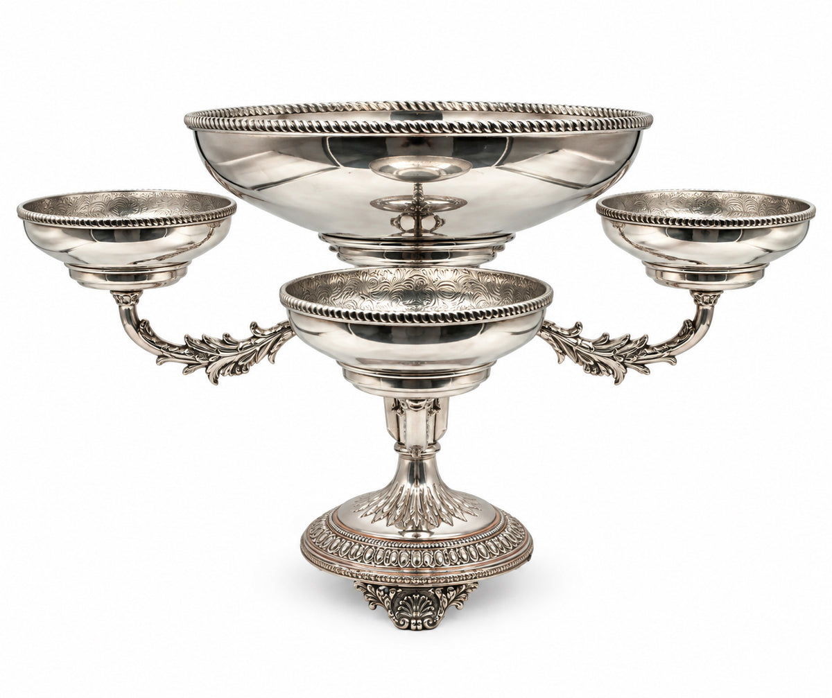 Sheffield Silverplate Epergne With Three Arms And Four Cups