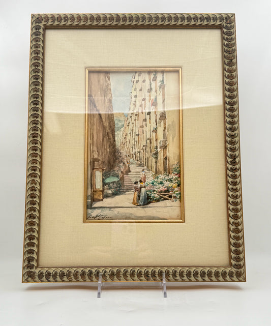 Joseph Capica Framed Watercolor Of Flower Vendors