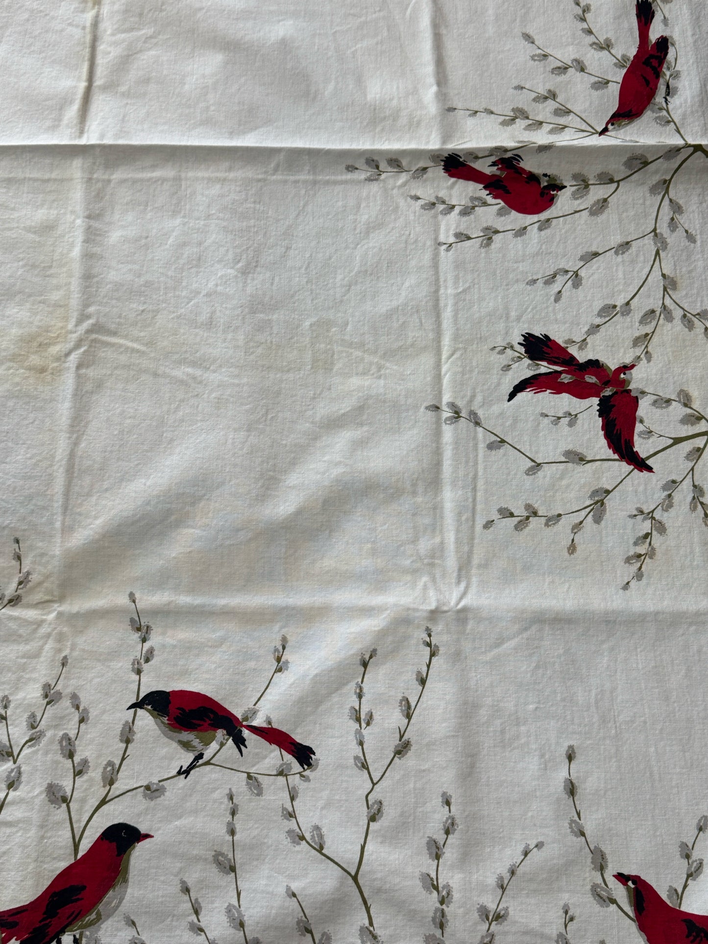 Vintage Midcentury Cardinal Bird Tablecloth