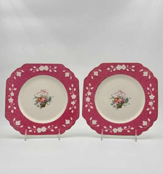 Wedgwood England – Pair of Pink Rim Floral Plates