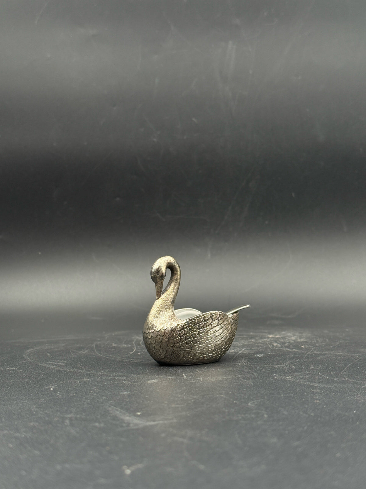 Silverplate Swan Salt Cellars With Spoons- Set Of 4
