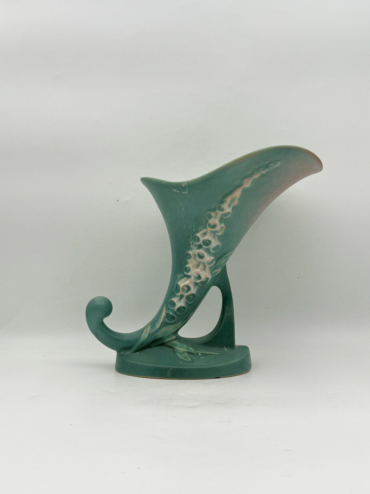 Roseville Green Ceramic Cornucopia Vase