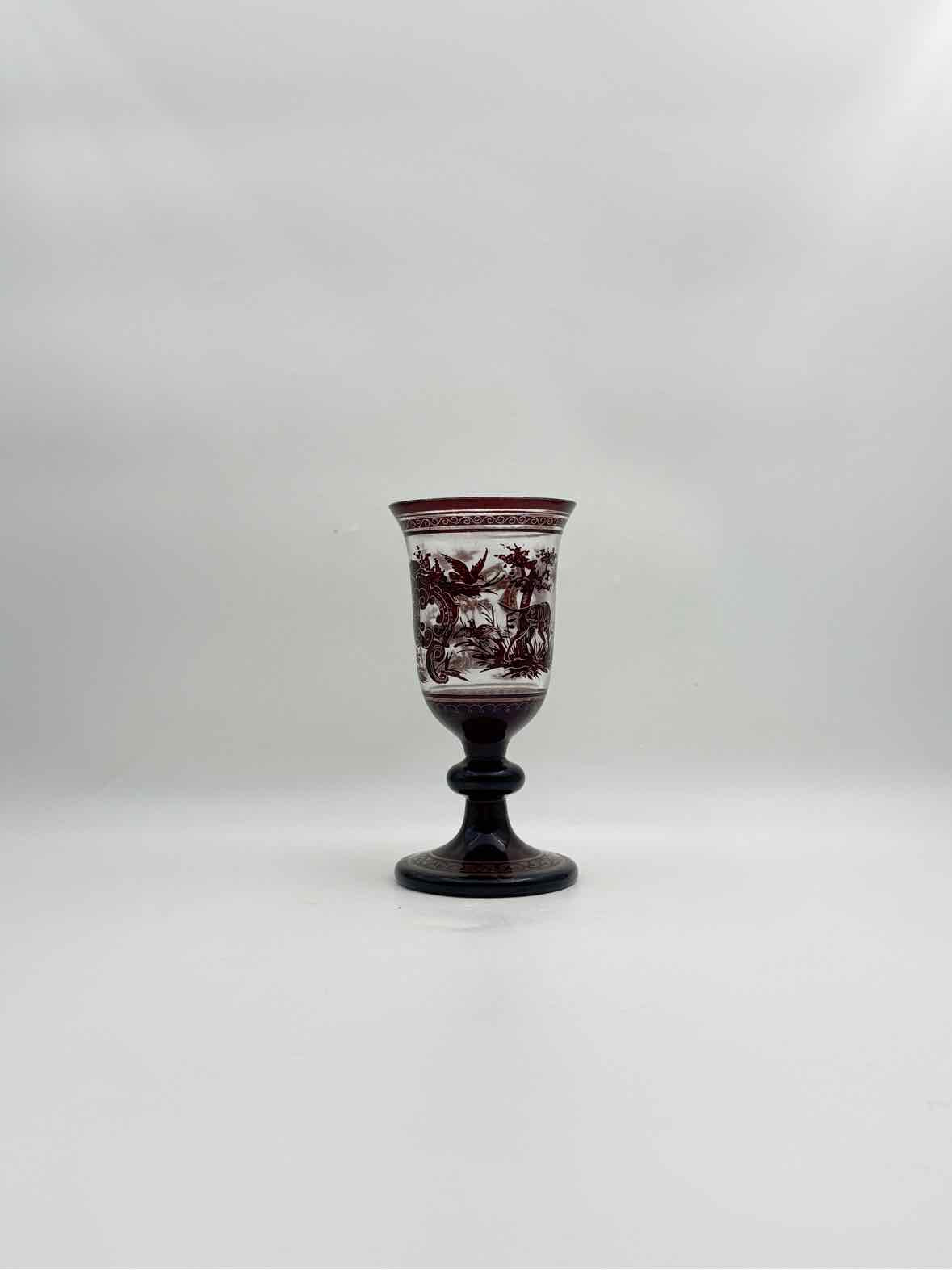 Vintage Bohemian Acid Etched Ruby Goblet