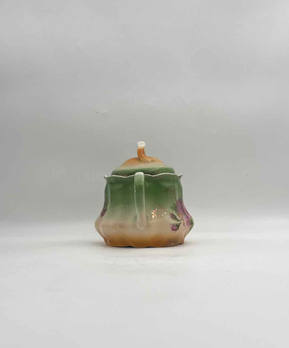 Antique Hand Painted Rose Sugar Bowl with Lid Germany