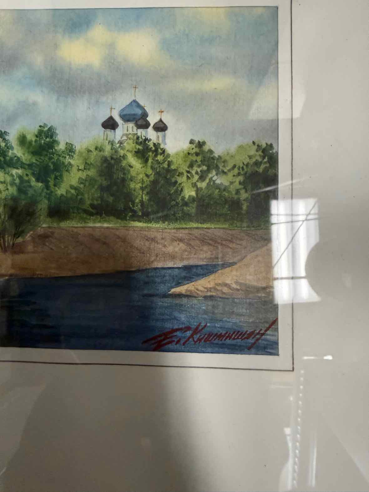 Church of St Dmitry Original Russian Framed Watercolor Painting Art