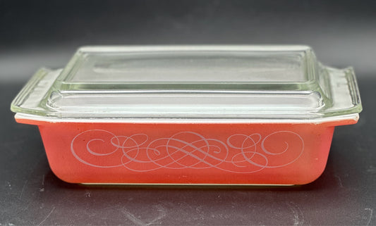 Pyrex "Pink Scroll" Casserole Dish With Lid