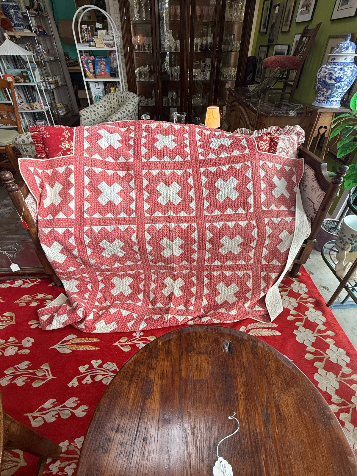 Vintage "Crossed Canoe" Red And White Quilt