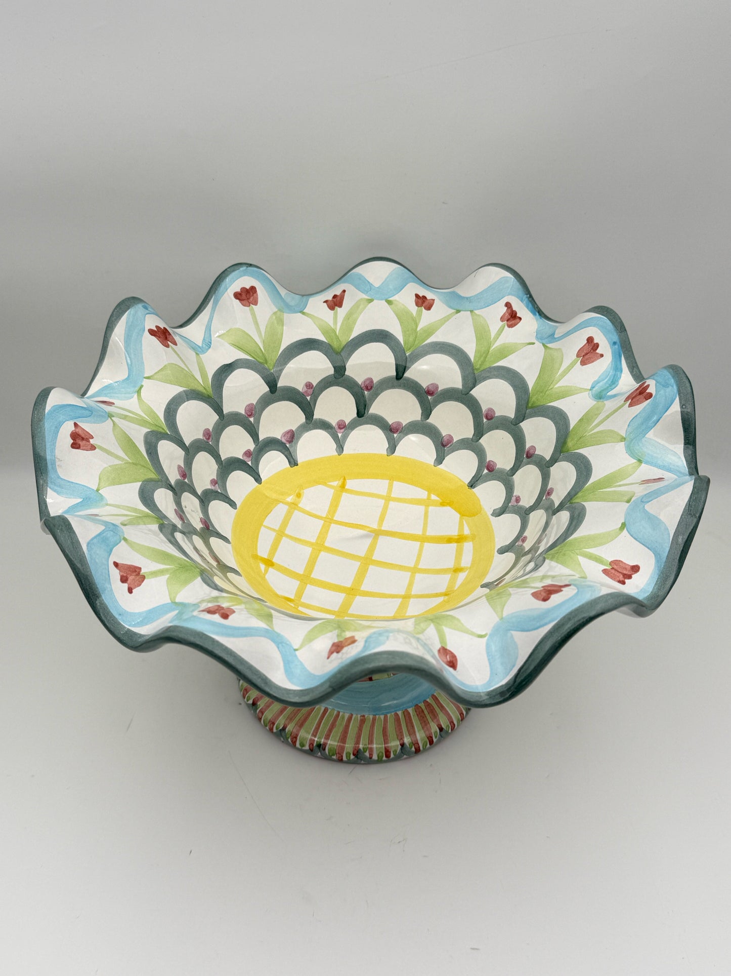 Mackenzie Childs Handpainted Pedestal Bowl