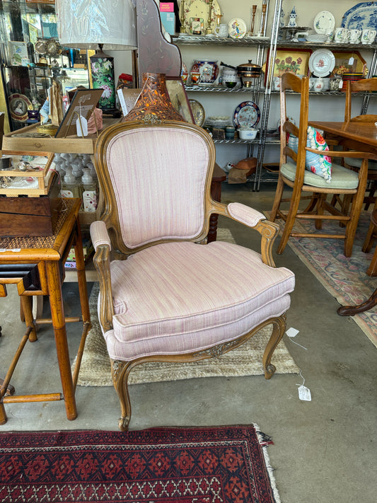 Vintage French Bergere Chair With Pink Upholstered Cushions