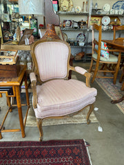 Vintage French Bergere Chair With Pink Upholstered Cushions