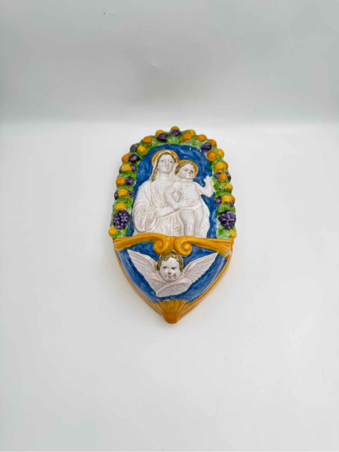 Madonna And Child Della Robbia Style Holy Water Font