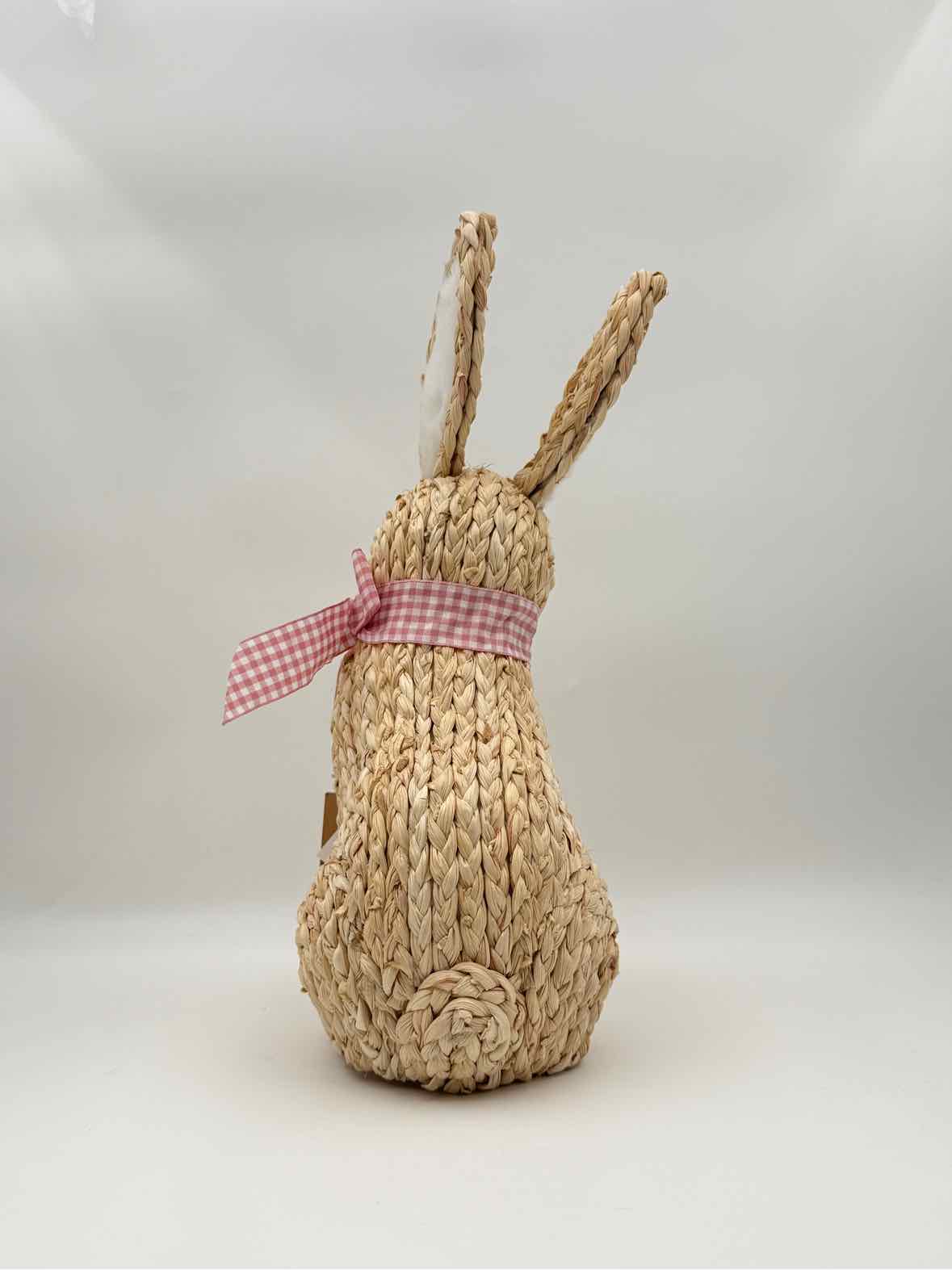Woven Bunny Sitter with Pink Gingham Ribbon – Easter Spring Decor