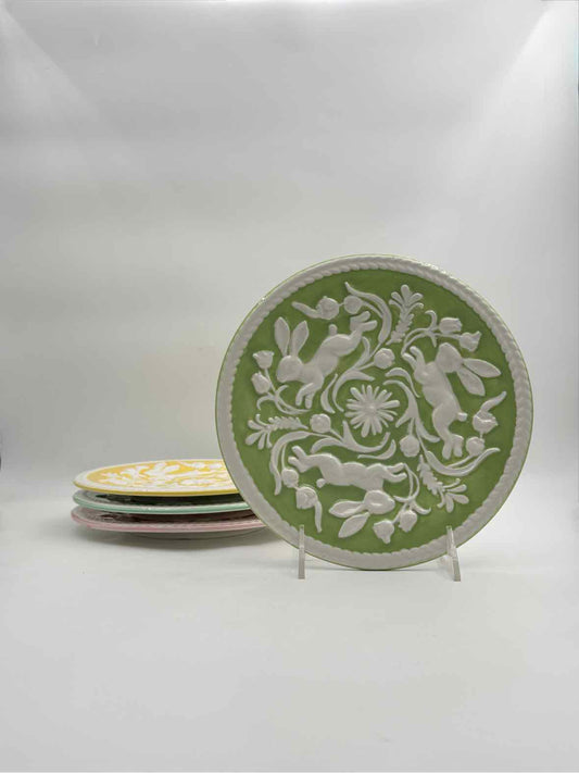 Easter Bunny Embossed Plates Set of 4 Pastel Assorted Colors Decor