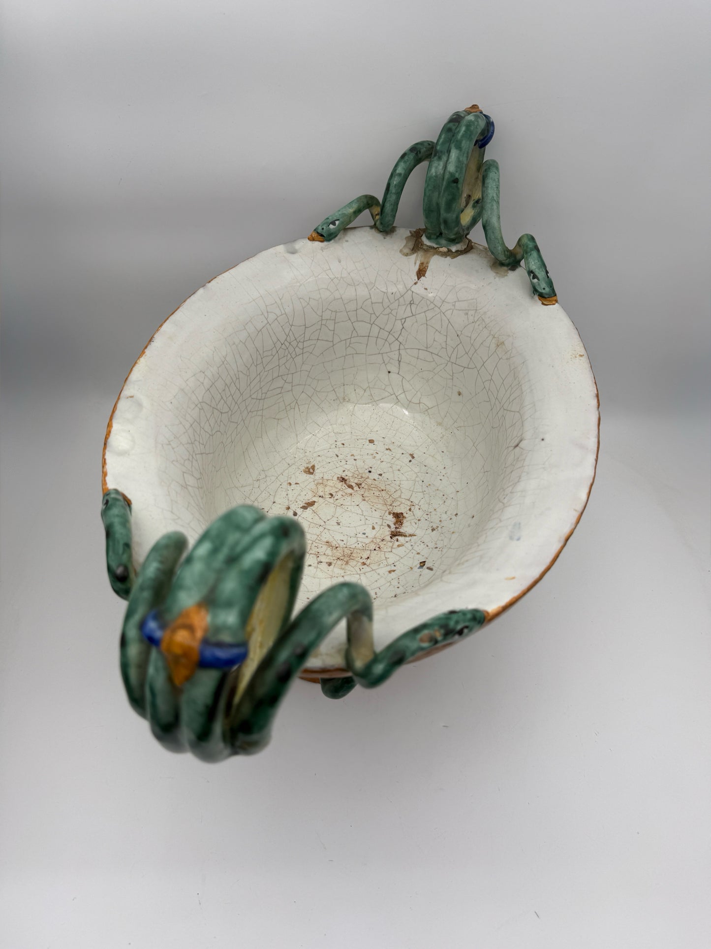 Antique Italian Majolica Zeus And Artemis Jardiniere With Snake Handles