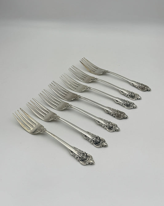 Set of 7 Wallace Sterling Silver Salad Forks “Grande Baroque” Pattern 