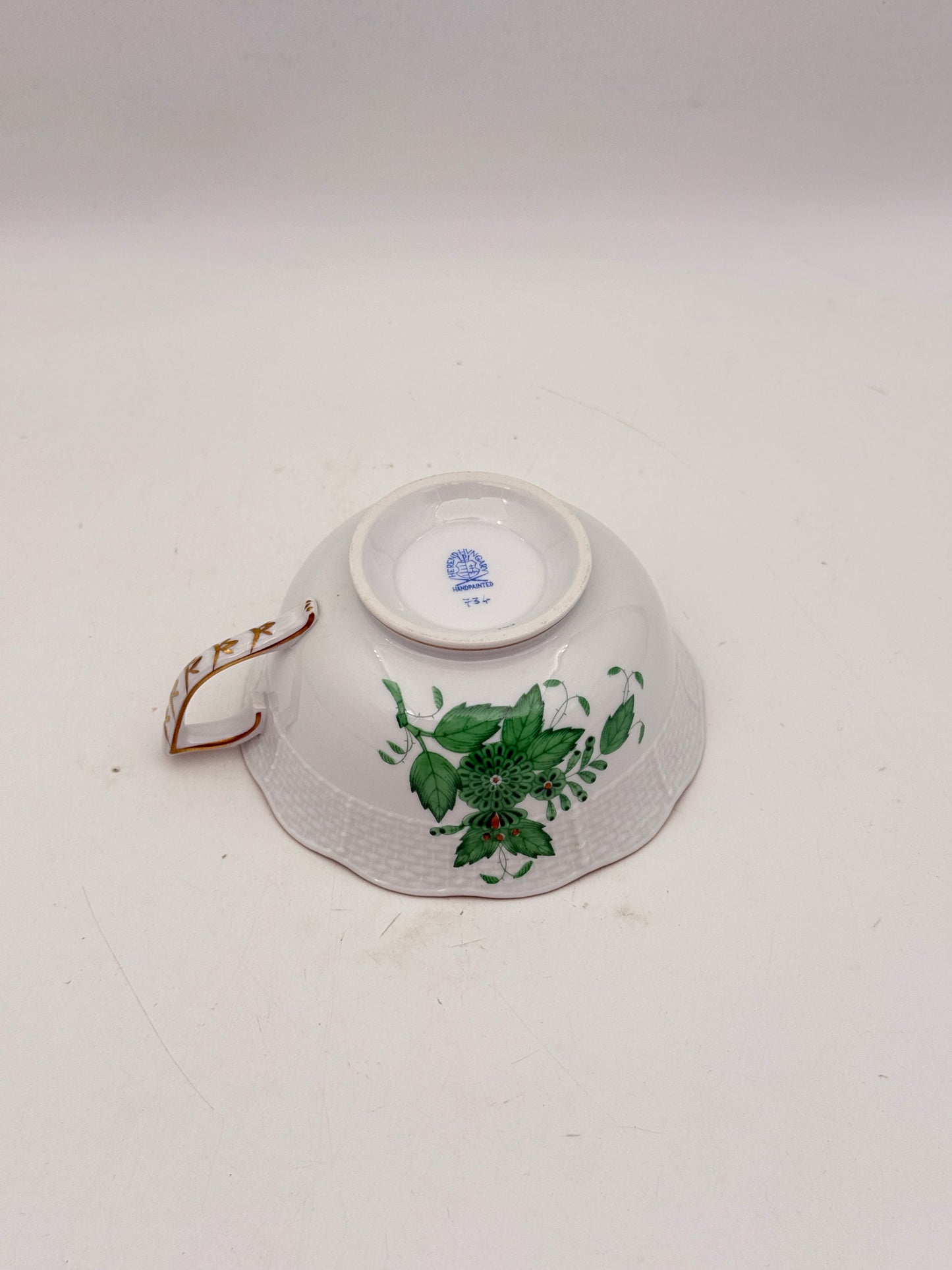 Herend Apponyi Green Chinese Bouquet Teacup And Saucer- Set of 2