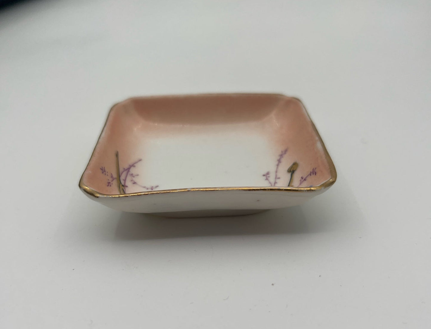 Vintage Hand-Painted Butter Pat – Floral & Gilt Square Porcelain