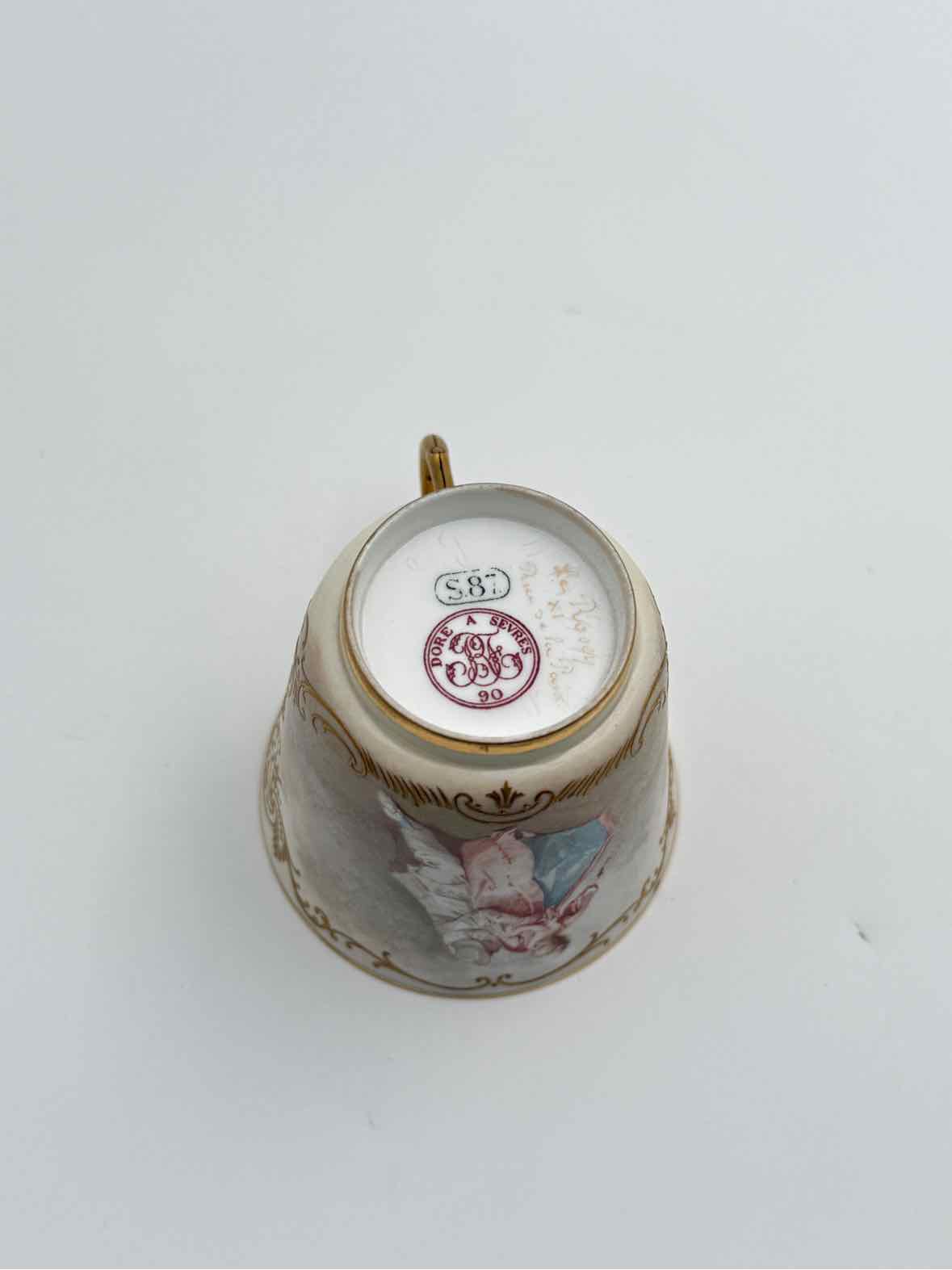 Antique 1900 Sevres Lovers Series Set Of Five Handpainted Teacups And Saucers